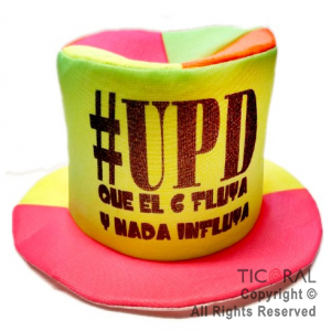 SOMBRERO UPD GALERA FLUO CON FRASES x 1 UNIDAD